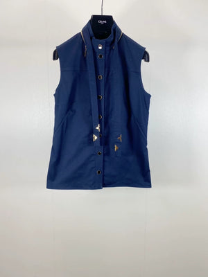 Louis Vuitton dark blue metallic logo ribbon top