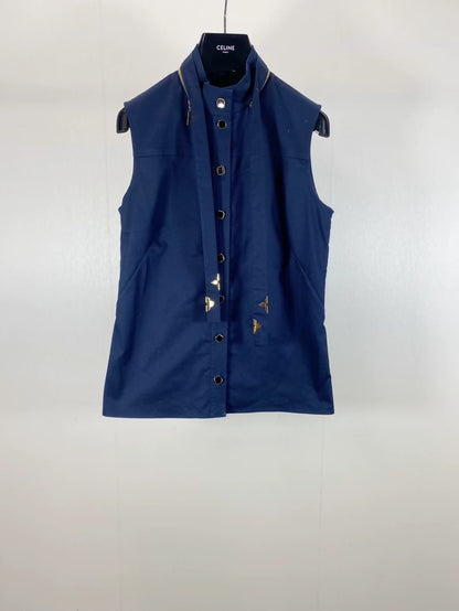 Louis Vuitton dark blue metallic logo ribbon top
