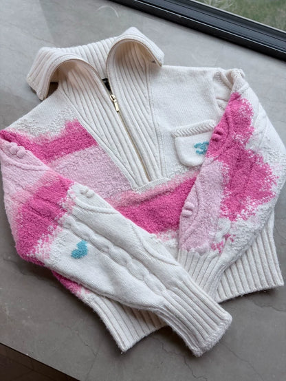 Chanel 22N Pink Gradient White Knit Sweater