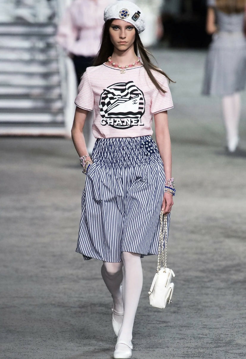 Chanel 19C La Pausa Runway Blue Blouse Top Shirt FR 34