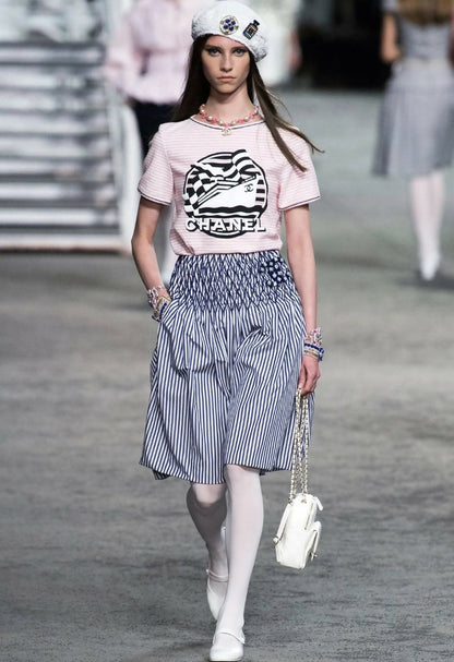 Chanel 19C La Pausa Runway Blue Blouse Top Shirt FR 34