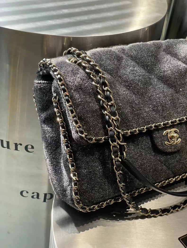 Chanel jumbo wood cf flap with gold hardware