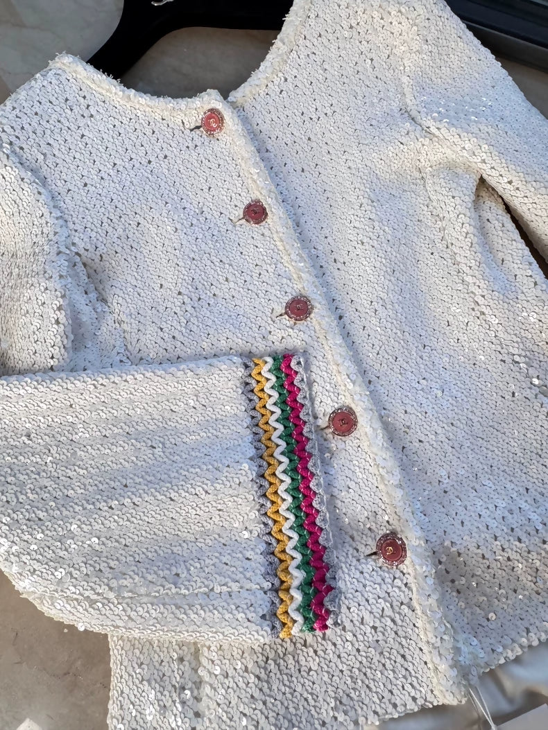 Chanel 22S White tweed Sequined Backless Jacket
