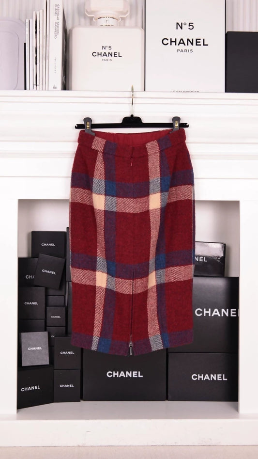 Chanel 2015 Red and Blue Plaid Skirt
