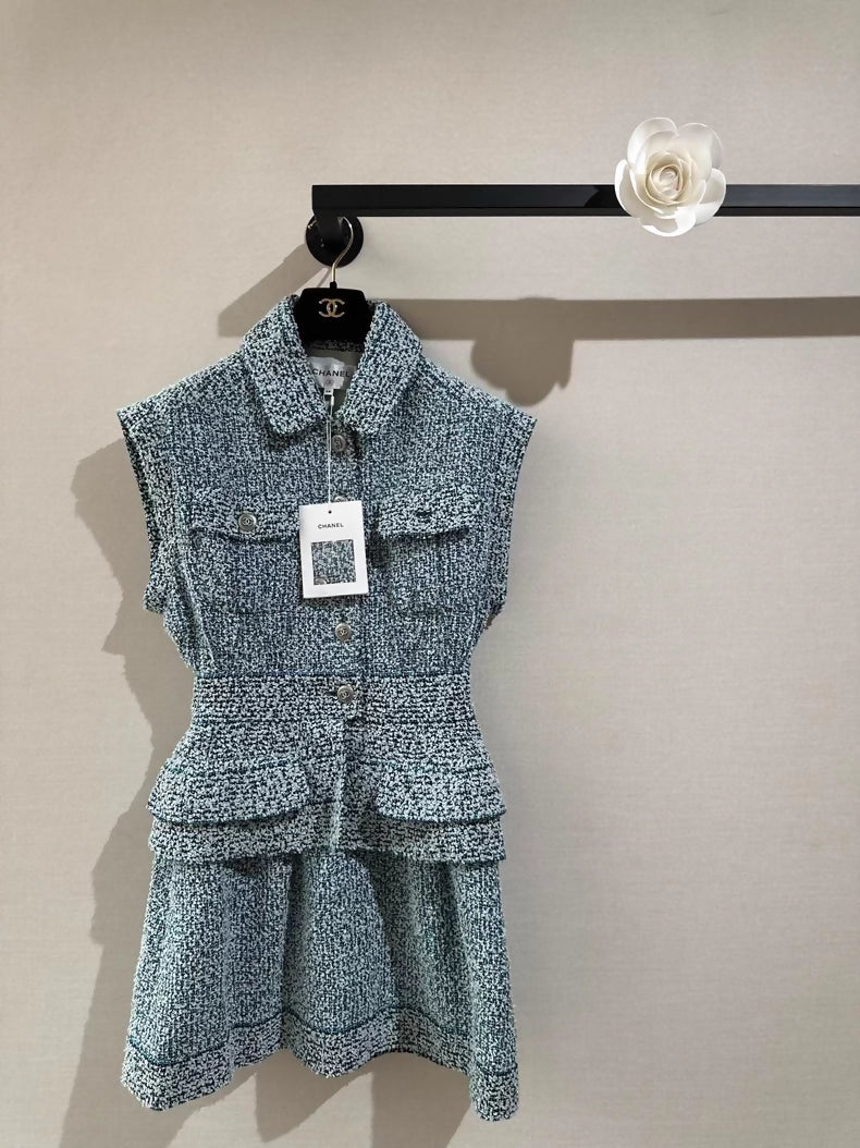 Chanel 20P turquoise tweed dress
