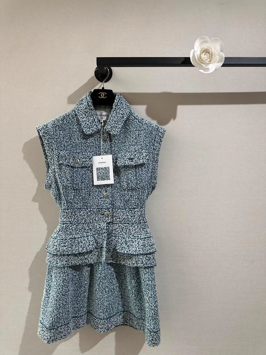 Chanel 20P turquoise tweed dress