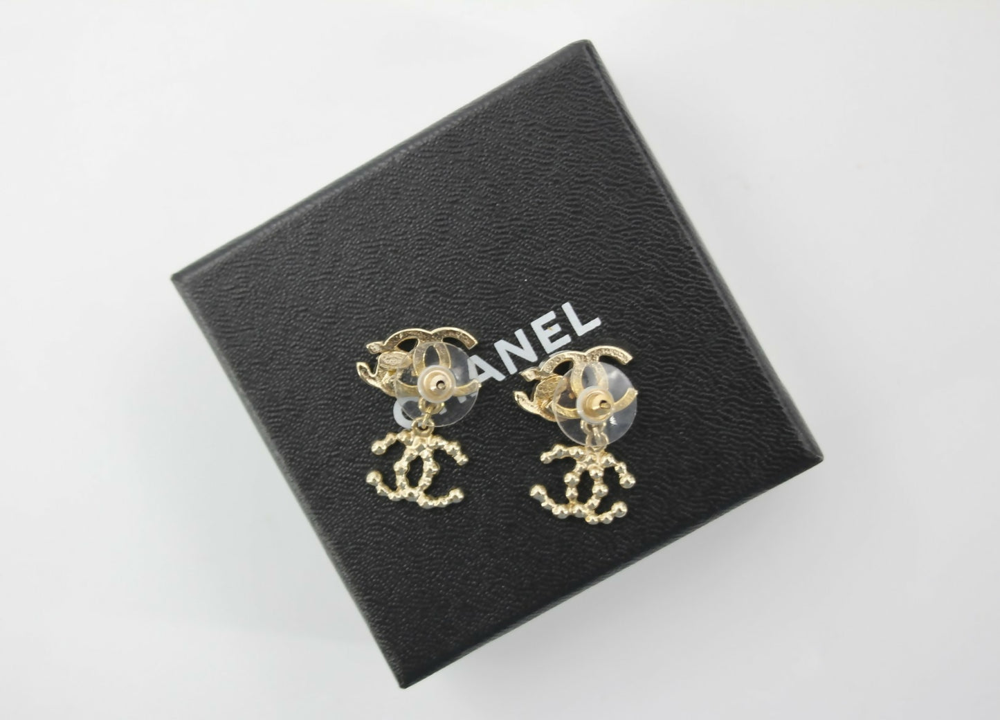 Chanel Vintage 10A Rhinestone Metal Triple CC Stud Earrings