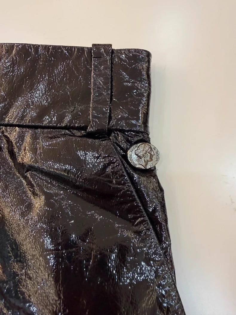 Chanel 16A Black Glossy leather Skirt