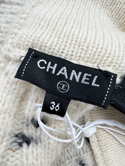Chanel 21A black and white polka dot knit turtleneck sweater