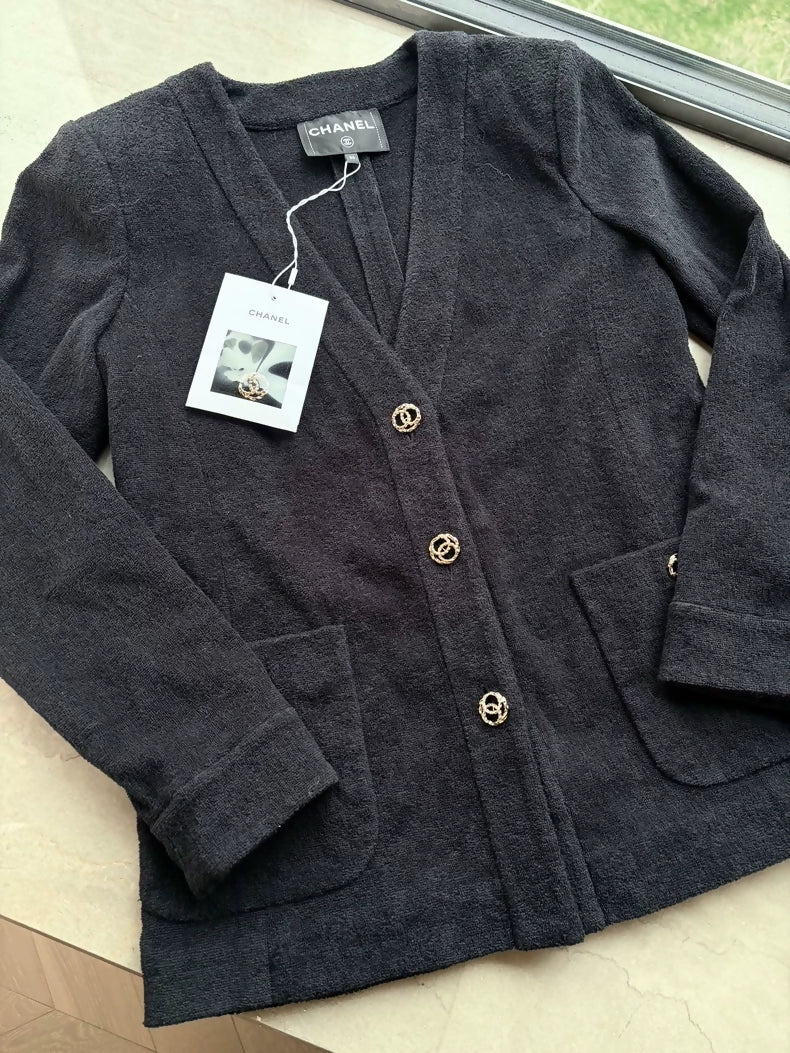 Chanel 20M terry cloth double C black cardigan