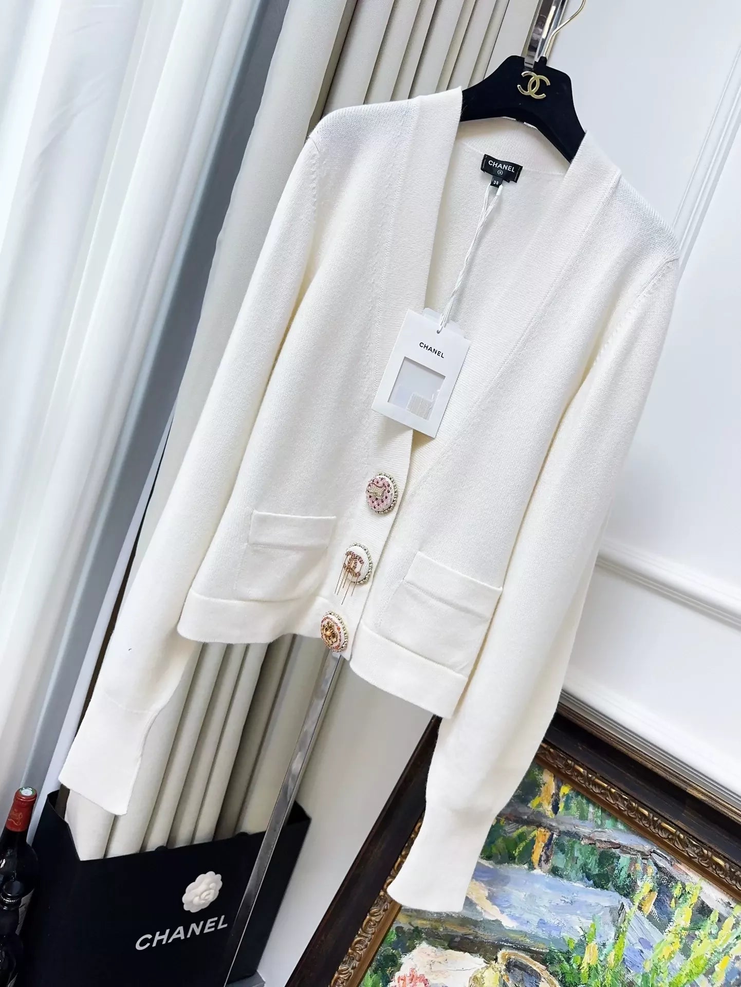 Chanel 22A ecru knitted cardigan