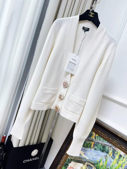 Chanel 22A ecru knitted cardigan