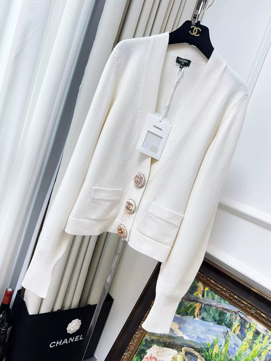 Chanel 22A ecru knitted cardigan
