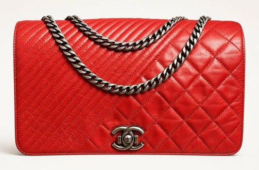 Chanel Red Quilted Glazed Aged Calfskin Leather Medium Coco Boy Flap Bag