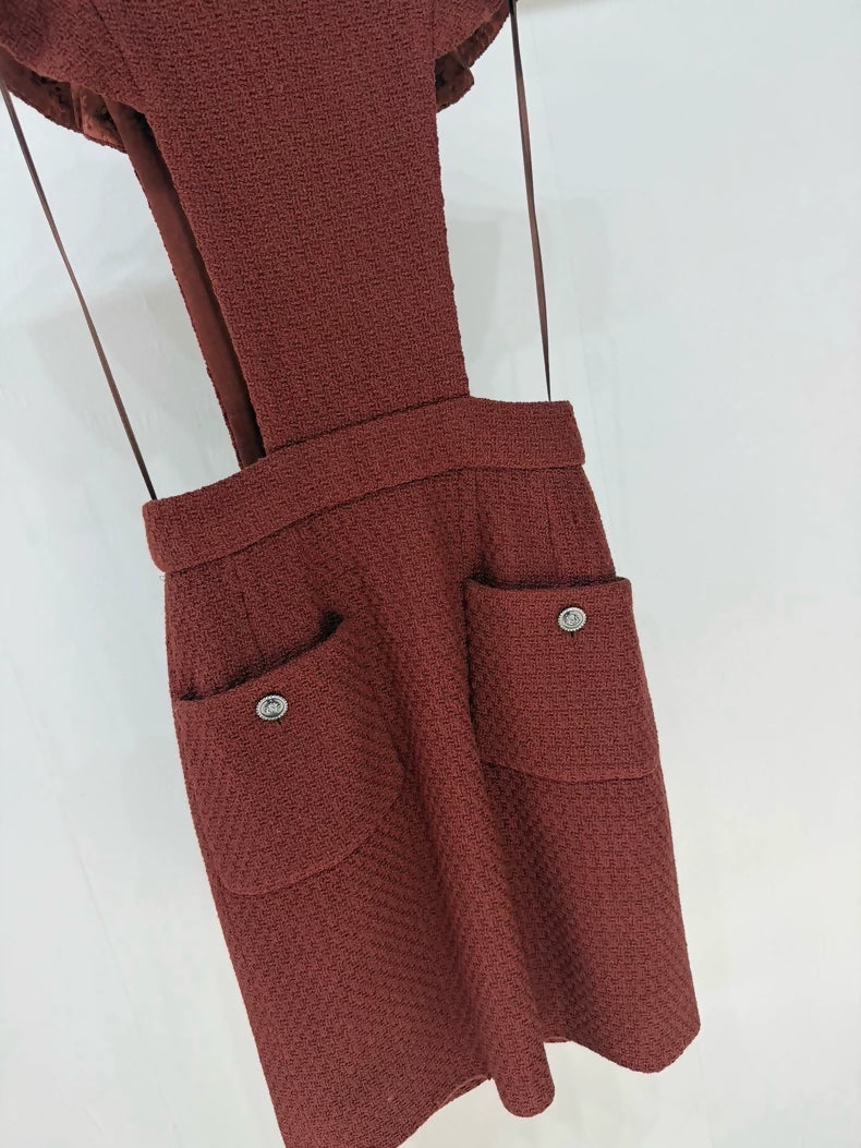 Chanel 24A burgundy tweed dress