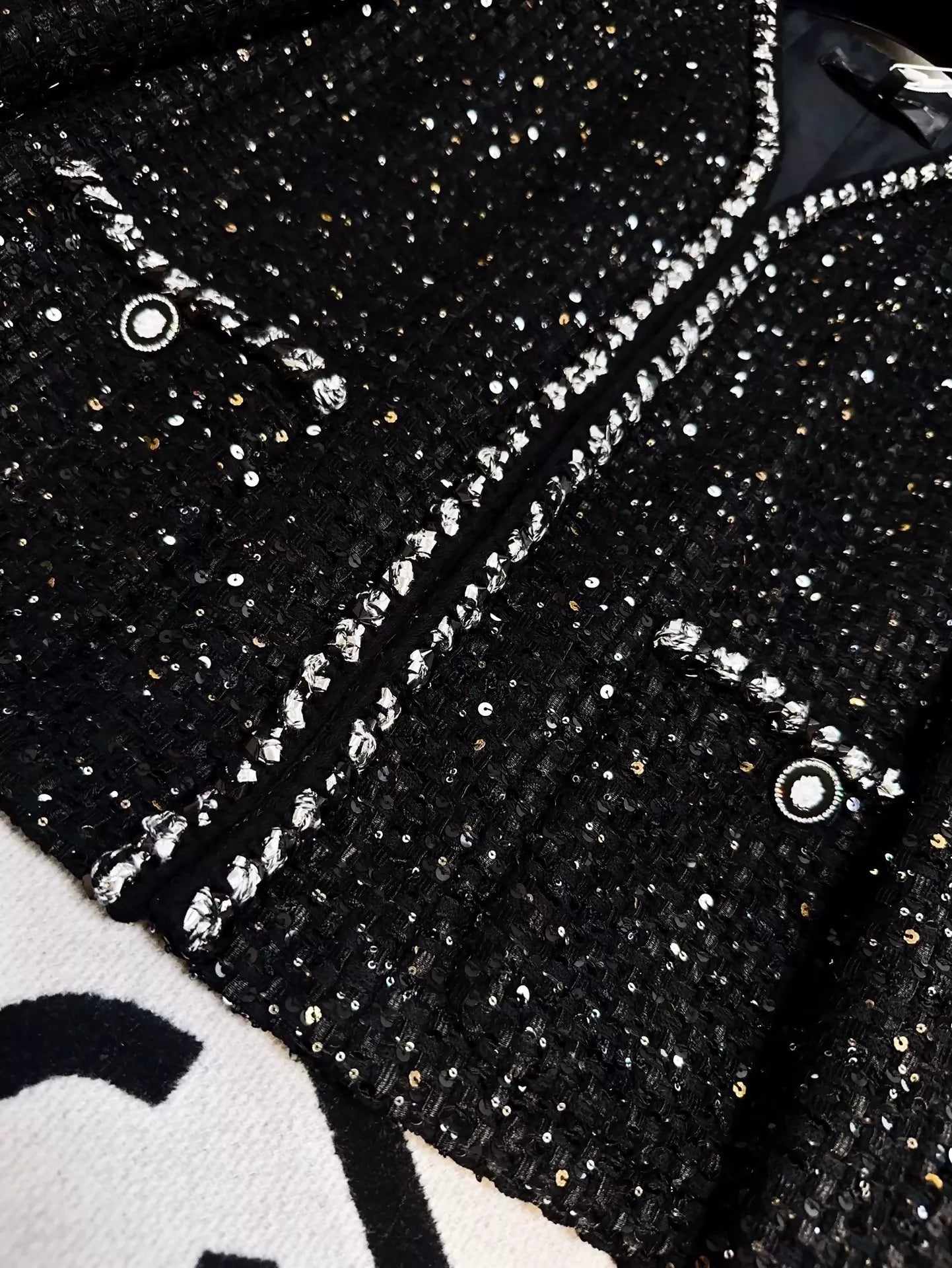 Chanel 22p black sequins tweed jacket