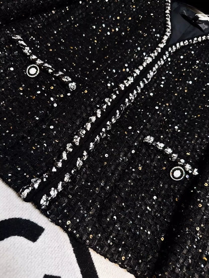 Chanel 22p black sequins tweed jacket