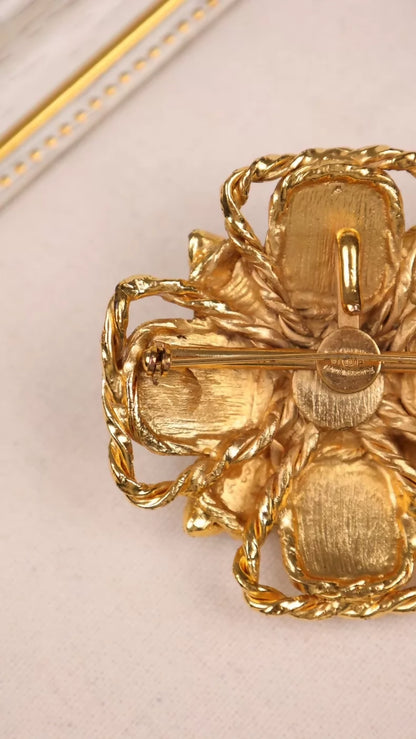 Chanel 1997 Tiffany Blue Glass Pearl Cross Brooch Pendant