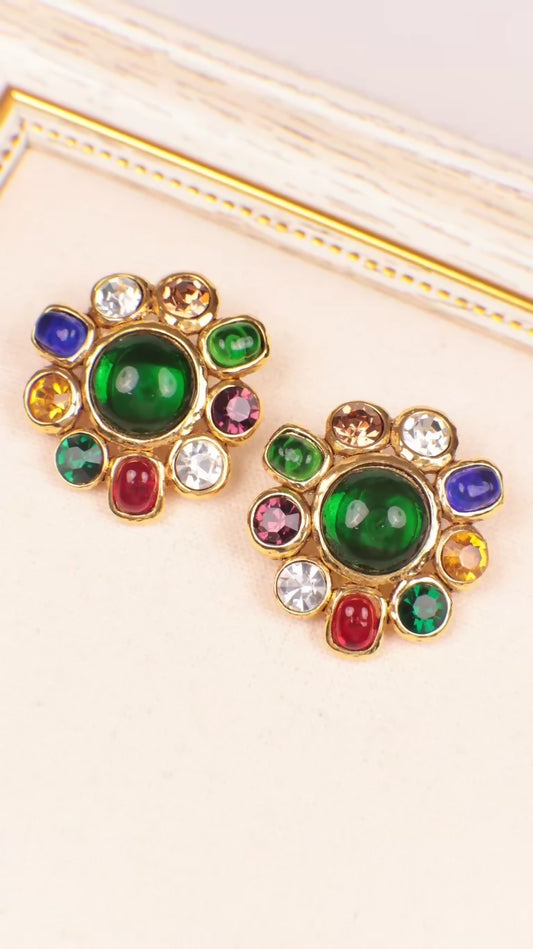 Chanel 1991 Colored Glass Rhinestone Clip-on Earrings