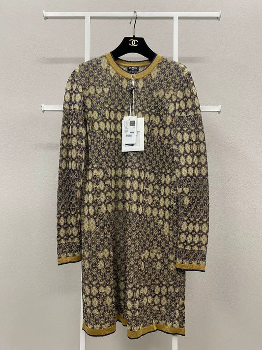 Chanel 19A Egyptian series gold thread knitted dress