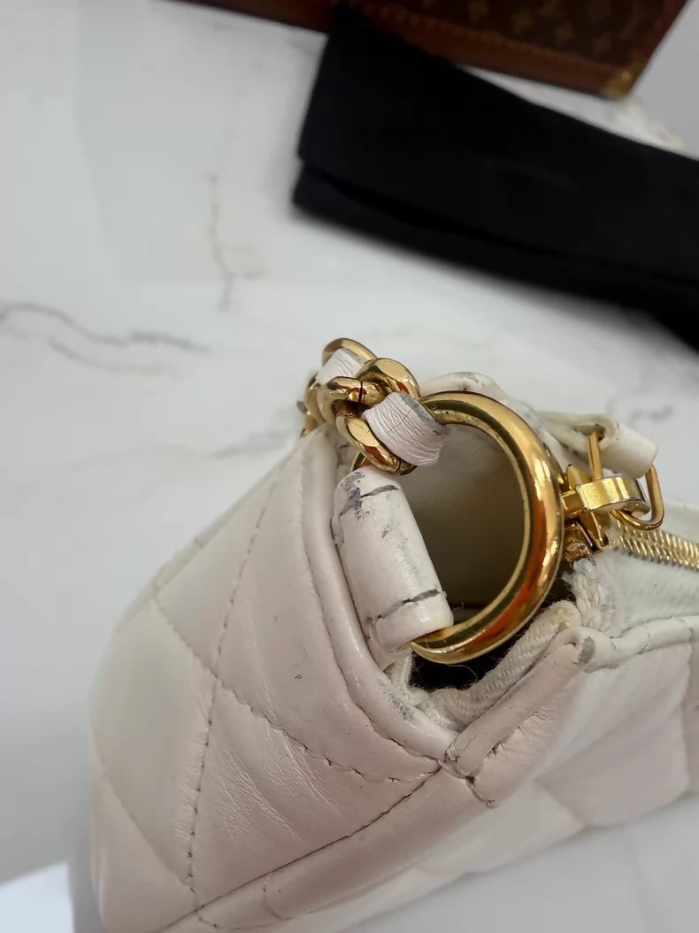 Chanel 24p White Hobo Shoulder Bag gold hardware