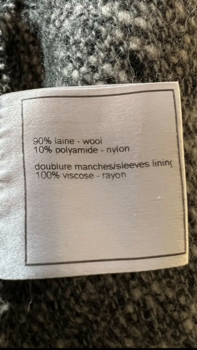 Chanel 08A Grey Herringbone Wool Utility Coat Jacket FR 38