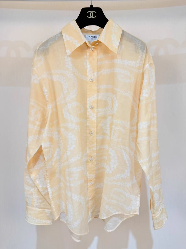 Chanel 25M cream yellow floral shirt