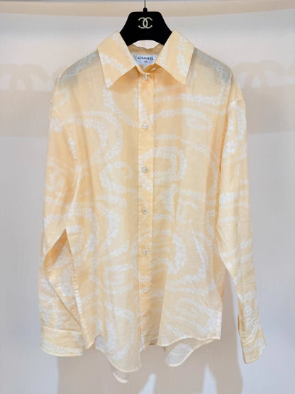 Chanel 25M cream yellow floral shirt