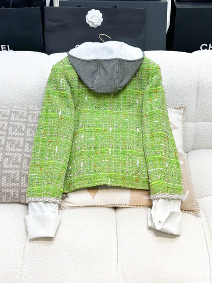 Chanel 25C hooded Green tweed jacket
