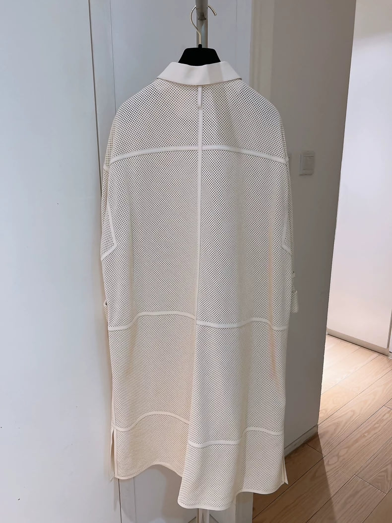 Hermes off-white mesh openwork lambskin dress