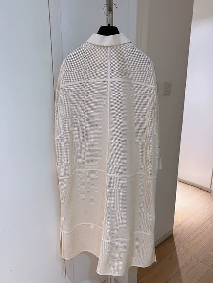 Hermes off-white mesh openwork lambskin dress