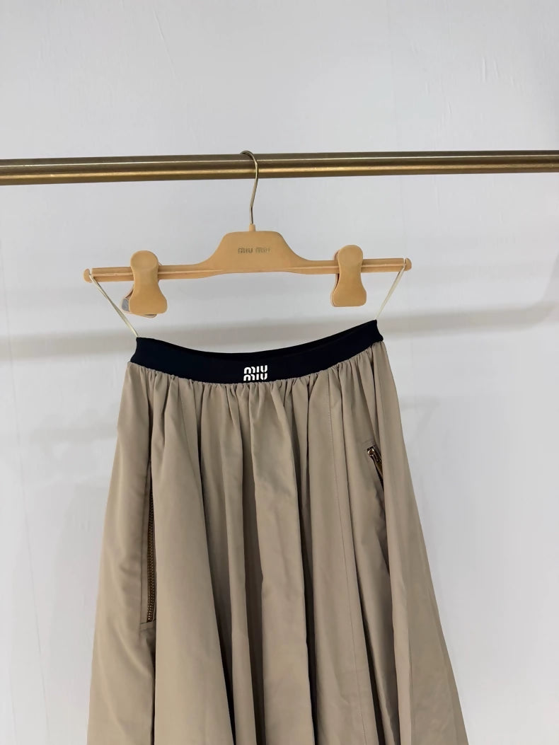 Miu Miu nylon full skirt with lettering at the waist