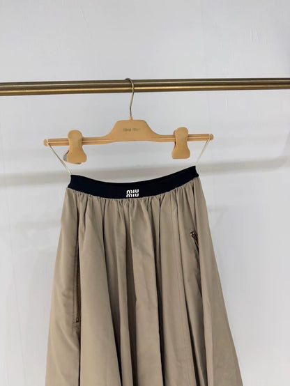Miu Miu nylon full skirt with lettering at the waist