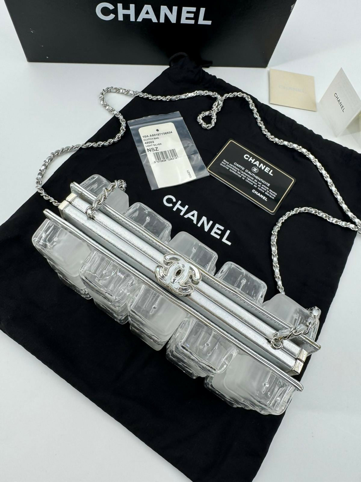Chanel 2010 Plexiglass Ice Cube Sliver Clutch Bag