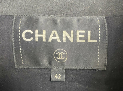 Chanel 17B Metropolitan Checker Sequin Leather Trim Zip Up Jacket FR 42