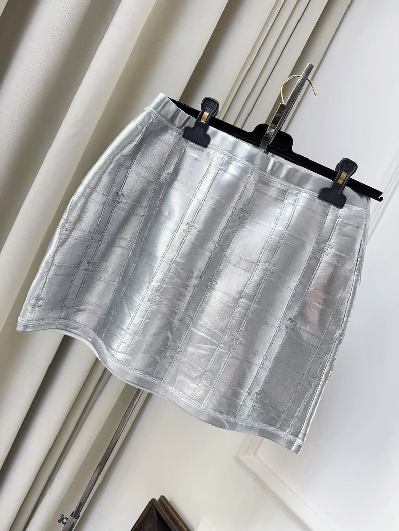 Chanel 25c silver metallic diamond skirt