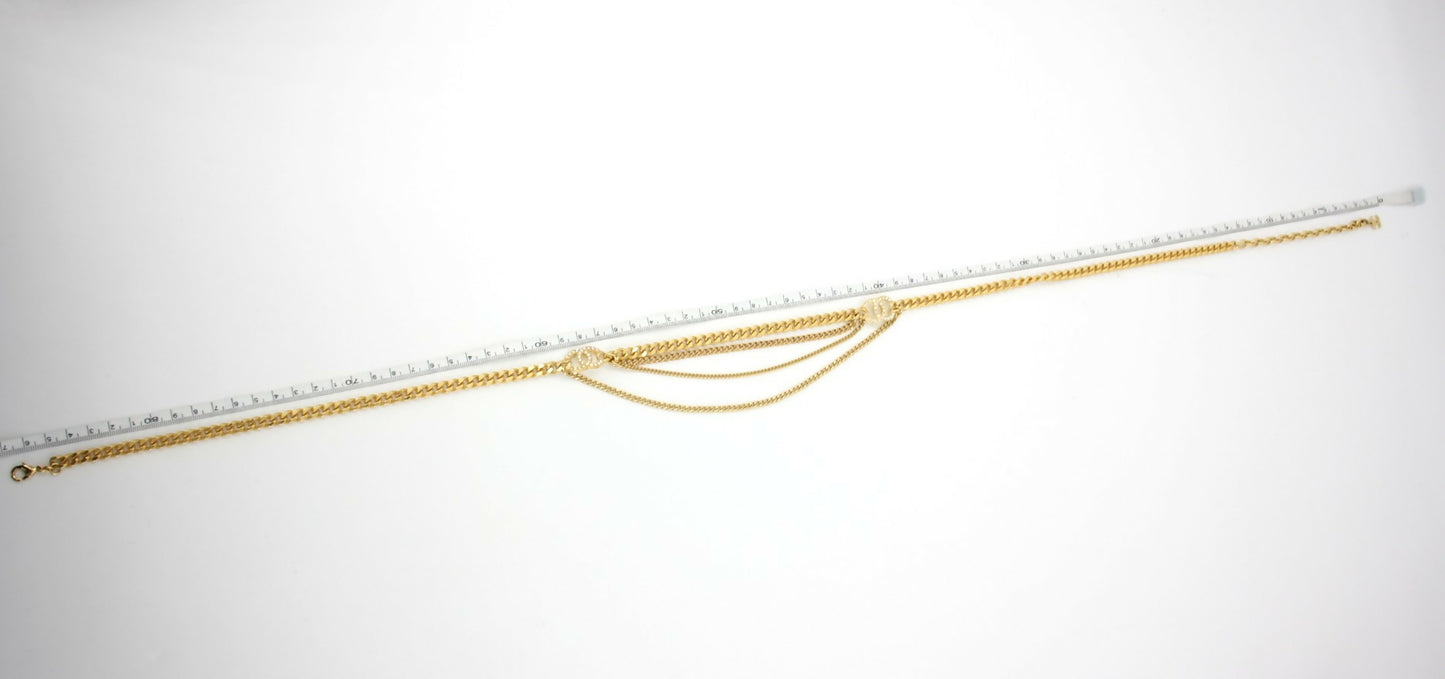 Chanel F22A Metal Rhinestones Two CC Gold-tone Chunky Waist Chain Belt L85