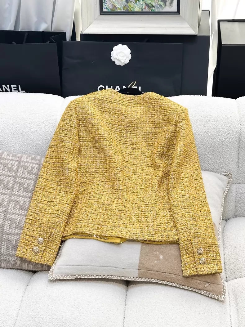 Chanel 23C gold and black/white sequined tweed jacket