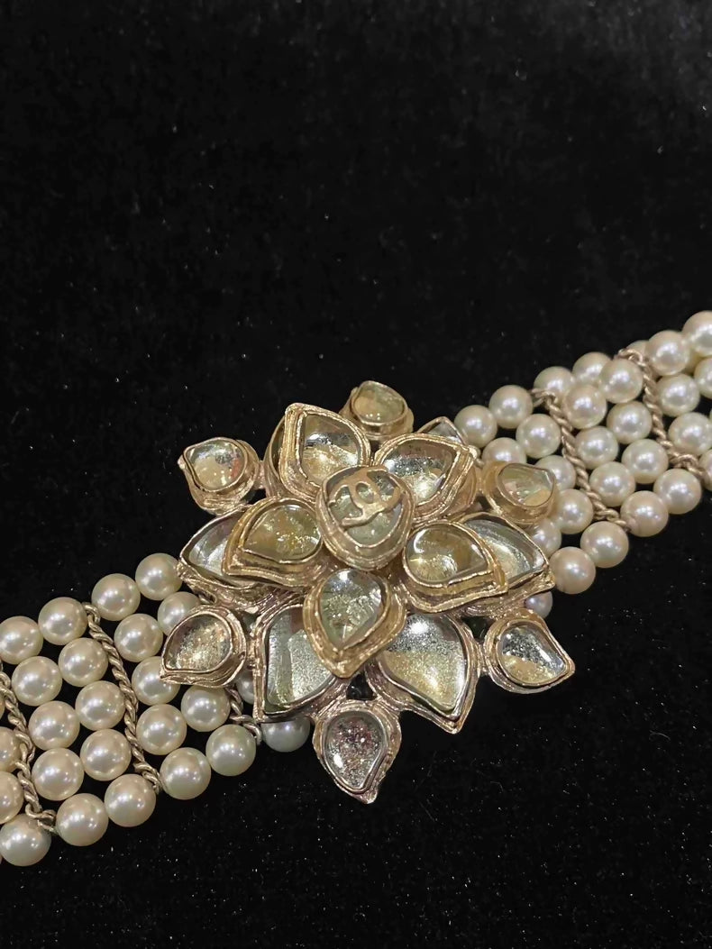 Chanel 2012 Bombay Collection Glass Flower Pearl Bracelet