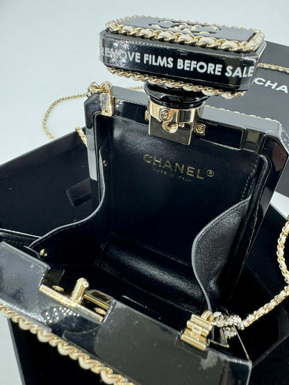 Chanel 22S Plexiglass Black Quilted Leather and White Perspex Perfume Bottle Minaudière Mini Flap Bag