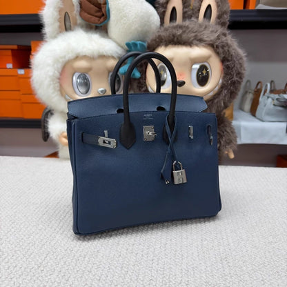 Hermes Birkin 25 blue/black Epsom leather palladium hardware