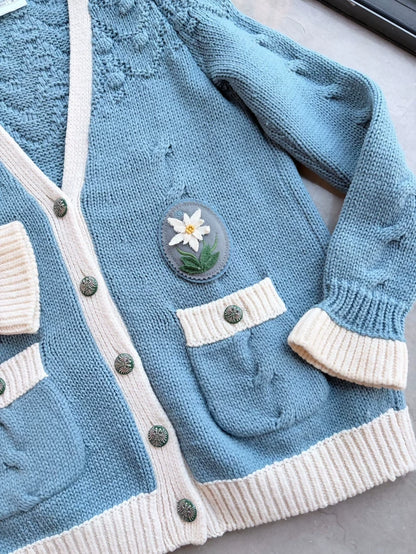 Chanel 2015 Blue Cashmere Badge Cardigan