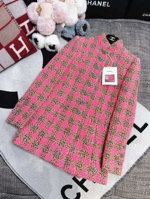 Chanel 22K pink and khaki tweed jacket
