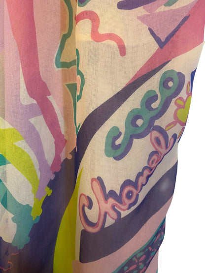 Chanel 24C Runway MultiColor Graffiti Silk Harem Pants FR 34