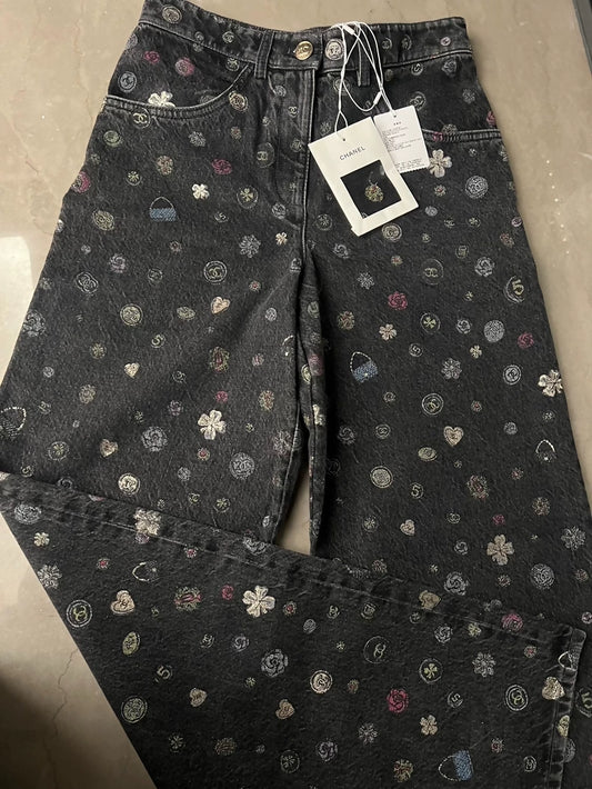 Chanel 25B print wide-leg pants