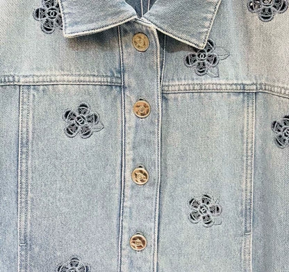 Chanel 24B Camellia embroidered denim jacket