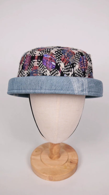 Chanel 2016 Runway Black Tweed and Denim Hat