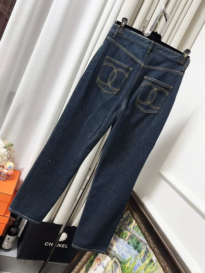 Chanel 25c dark blue straight denim jeans