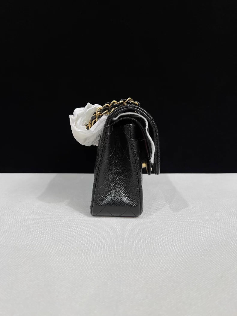 CHANEL Black lychee leather Gold hardware CF Shoulder Bag
