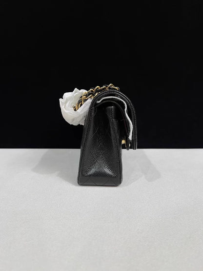 CHANEL Black lychee leather Gold hardware CF Shoulder Bag